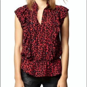 Zadig & Voltaire Passion Red Black Womens Tibo Print Leopard Short Sleeve Blouse